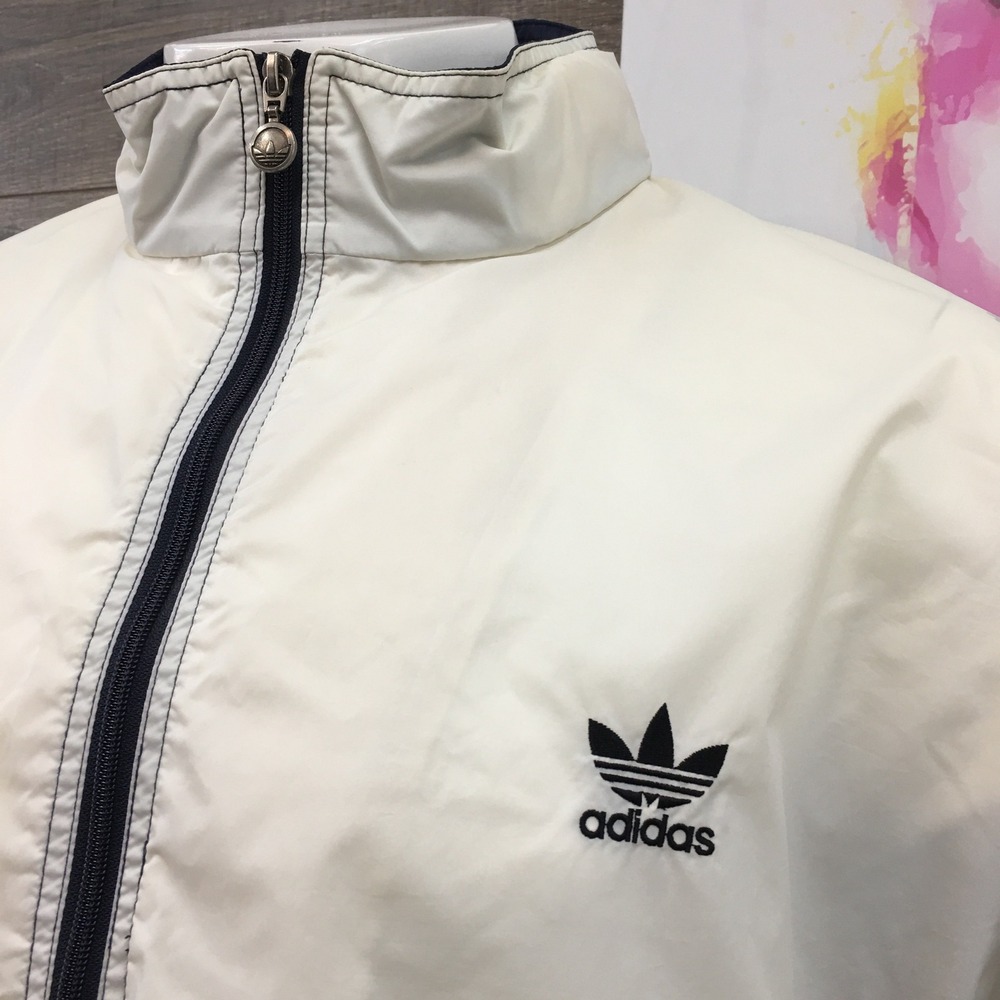 Vintage Adidas Trefoil Windbreaker Jacket Mens XL Navy White Colorblock Nylon - Picture 2 of 10